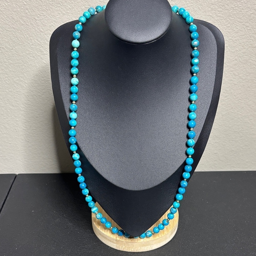 Vintage Turquoise Gemstone Beaded Gold Tone Necklace